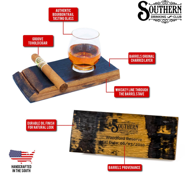 Cigar Holder and Coaster with Whiskey Tasting Glass