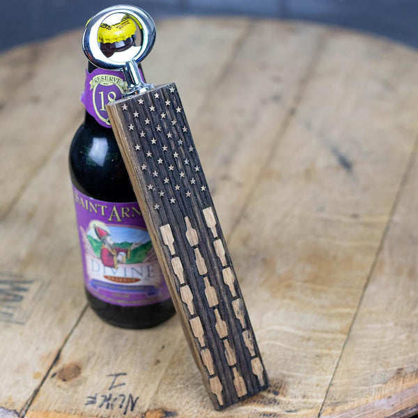Red White and Booze Whiskey Barrel Bottle Opener