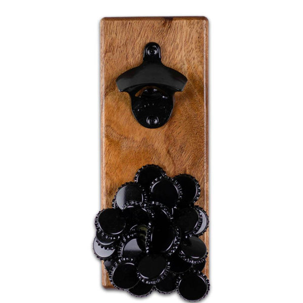 Wall Mount Bottle Opener with bottle caps.