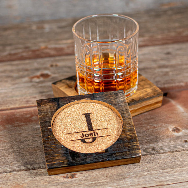 Whiskey Glass and Barrel Coaster Set