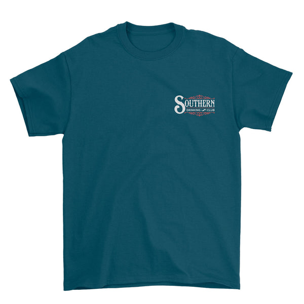 Front of Bourbon Hound Shirt with Southern Drinking Club Logo
