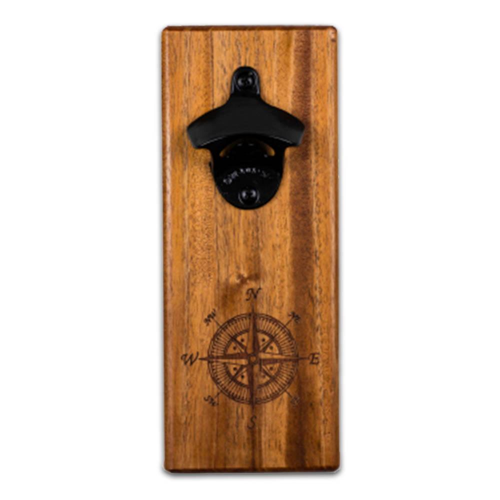 Magnetic Wall Mount Bottle Opener -Compass - Mahogany